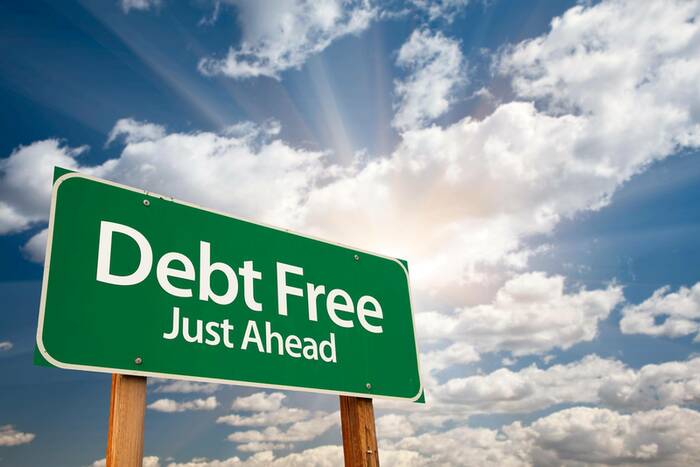 debt free ahead sign