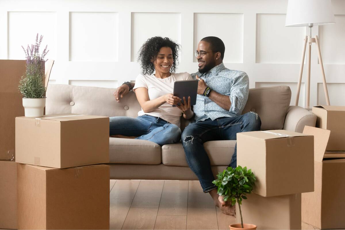 happy couple considering a long term loan
